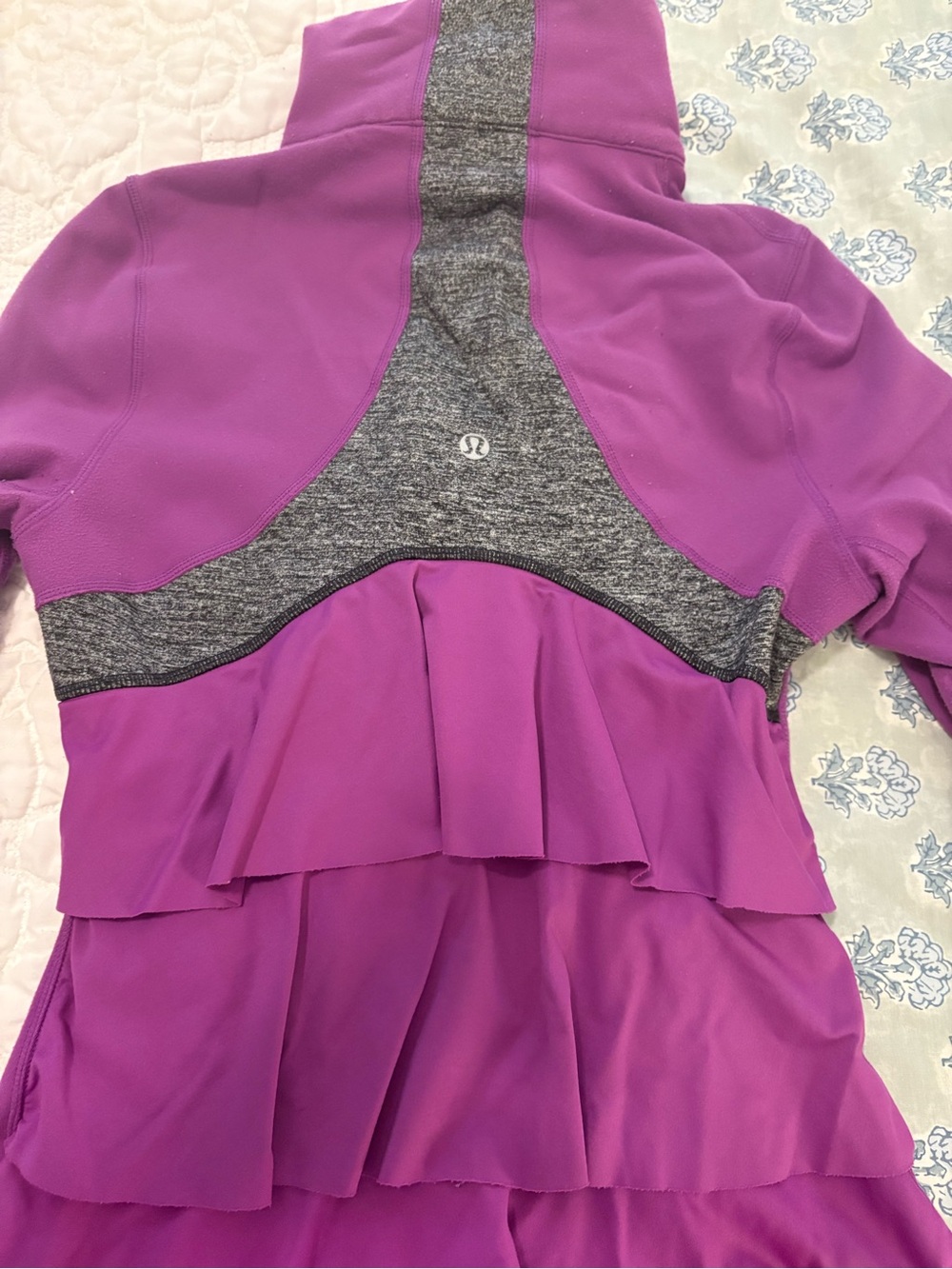 lululemon athletica Magenta zip up Ruffle-Back Performance Top